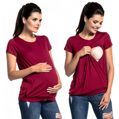 Short Sleeve Side Access Nursing T-Shirt - Lift Up Maternity Top