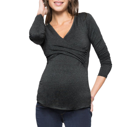 Long Sleeve Nursing T-Shirt – Plain V-Neck Maternity Top
