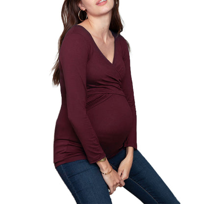 Long Sleeve Nursing T-Shirt – Plain V-Neck Maternity Top