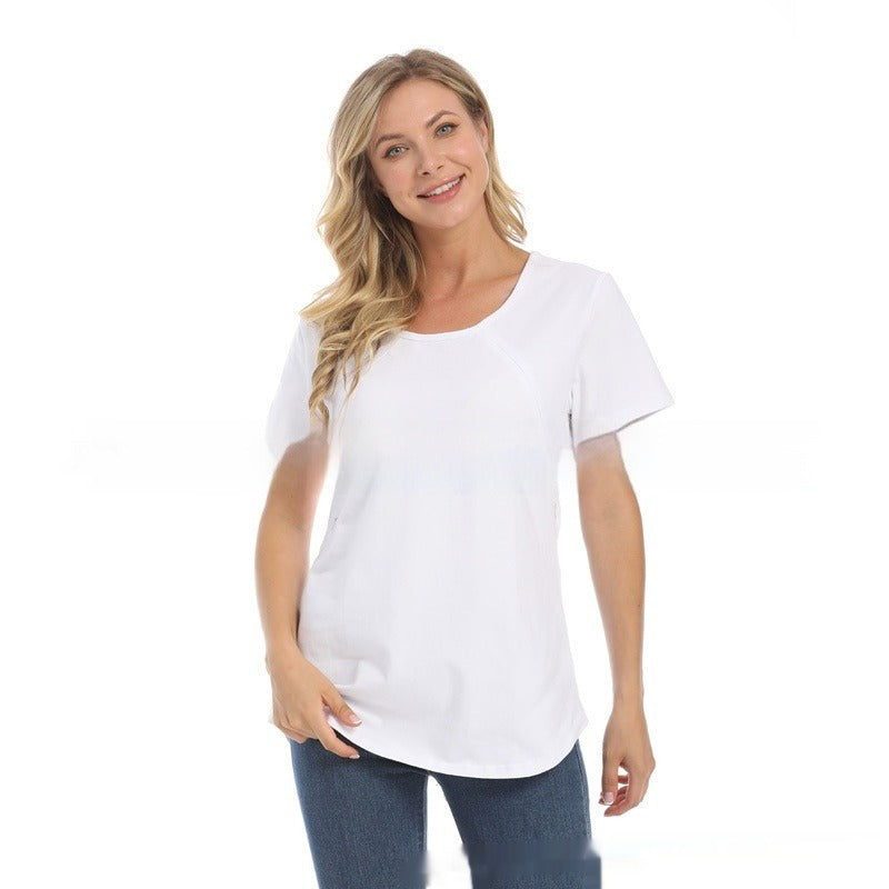 Short Sleeve Zip-Access Nursing T-Shirt – Hidden Zipper Maternity Top