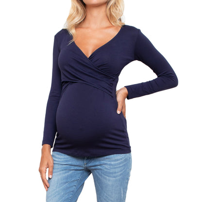 Long Sleeve Nursing T-Shirt – Plain V-Neck Maternity Top