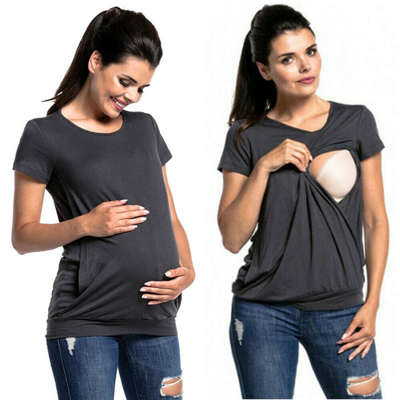 Short Sleeve Side Access Nursing T-Shirt - Lift Up Maternity Top