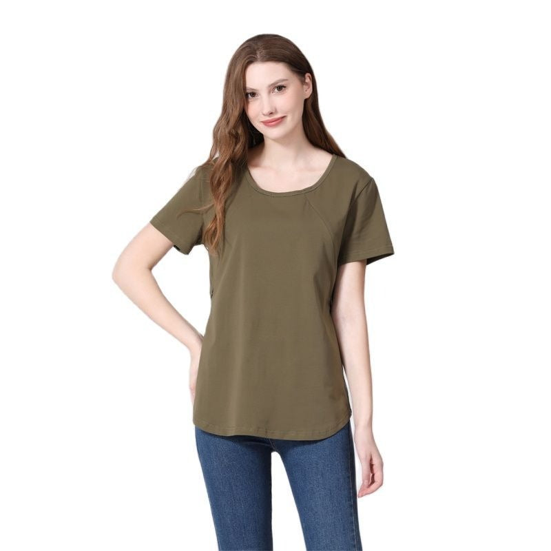 Short Sleeve Zip-Access Nursing T-Shirt – Hidden Zipper Maternity Top