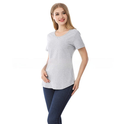 Short Sleeve Zip-Access Nursing T-Shirt – Hidden Zipper Maternity Top