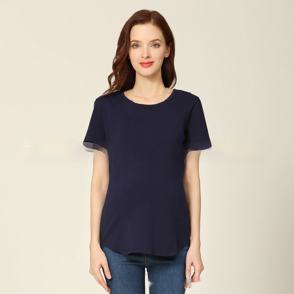 Short Sleeve Zip-Access Nursing T-Shirt – Hidden Zipper Maternity Top