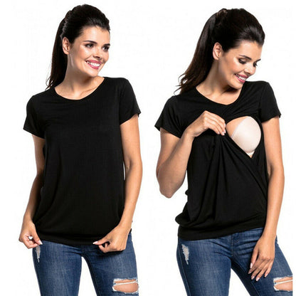 Short Sleeve Side Access Nursing T-Shirt - Lift Up Maternity Top